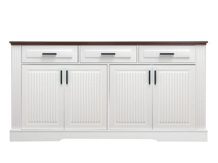 Fluted Sideboard Buffet Cabinet With 4 Doors And 3 Drawers