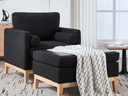 Oversized 360 Degree Swivel Barrel Accent Chair And Ottoman Set With Storage