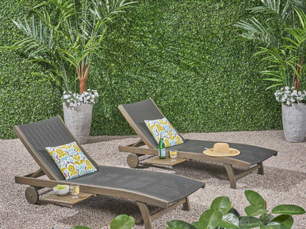 Outdoor Chaise Lounge With Pull Out Tray And Wicker Seat - Gray