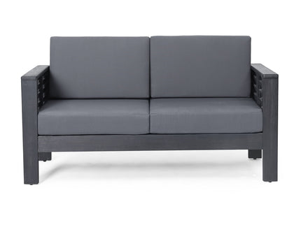 Acacia Wood Loveseat And Coffee Table Set With Cushions