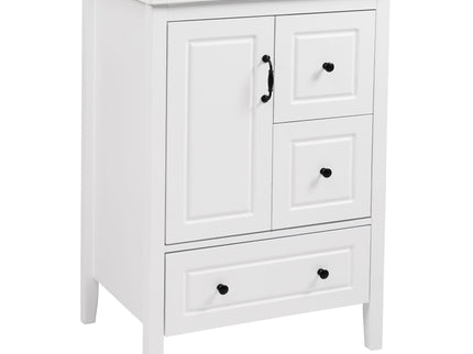 Freestanding Bathroom Vanity With Sink, Soft Closing Cabinet And Drawers - White