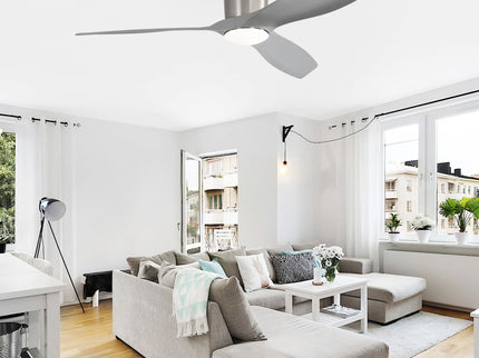 Flush Mount Ceiling Fan With Dimmable LED Light, 3 Blades, Reversible DC Motor Blades For Living Room