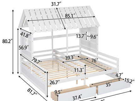 House Platform Beds With 2 Drawers, Side By Side Design