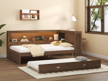 Daybed With Storage Shelves, LED, USB, And Trundle