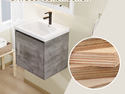 Floating Bathroom Vanity Combo, Wall Mounted Cabinet With Sink & Soft Close Doors For Small Bathrooms