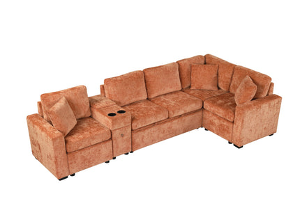Modular L-Shaped Sectional Sofa Bed With Pull-Out Sleeper, Cup Holders, And Storage
