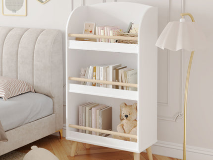 Bookshelf 3 Tier Book Organizer With Toy Storage - White