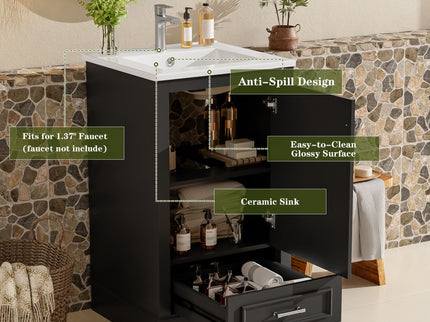 20" Bathroom Vanity With Sink, 1 Drawer, Freestanding Single Set