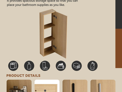 Freestanding Bathroom Vanity Set With Tall Side Cabinet, 3 Drawers And 3 Door Cabinet, Integrated Sink, Large Storage - Glossy White / Light Oak