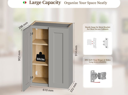 Shaker Wall Cabinet With Soft-Close Doors, Adjustable Shelves