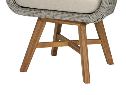 Modern Coastal Rattan Dining Chairs, (Set of 2), Solid Wood Legs - Beige