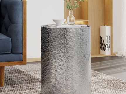 Modern Round Accent Table With Hammered Surface