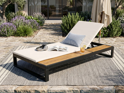Chaise Lounge Set, 5 Position Adjustable, Flat Side Surface Storage