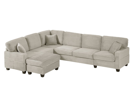 Upholstered U-Shaped Sectional Sofa With Movable Ottoman And Side Storage Pockets