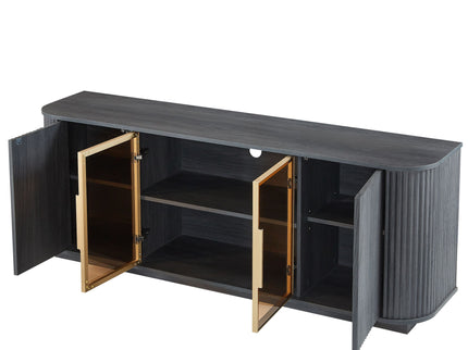 Modern 64" Wavy TV Cabinet With LED Lights - Black