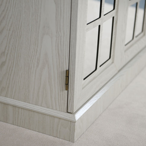 Sideboard Cabinet With Mirrored Doors, Adjustable Shelf, Metal Handles