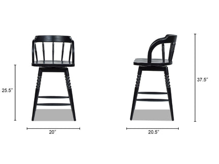 Breda - Turned Bubble Spindle Low Back Counter Stool - Black