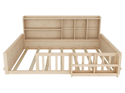 Platform Bed Frame With Guardrail, Storage Shelves & Bookshelf