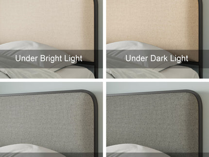 Modern Bed With Curved Upholstered Headboard And Footboard, Heavy Duty Metal Slats