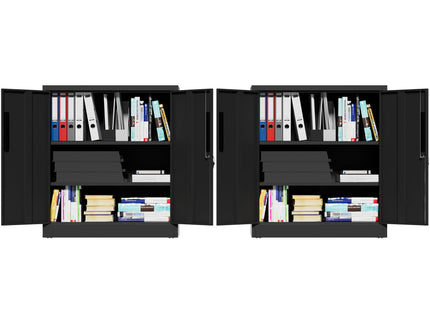 Heavy Duty Storage Cabinet With Lock, 2 Door File Cabinet With 2 Adjustable Shelves - Black