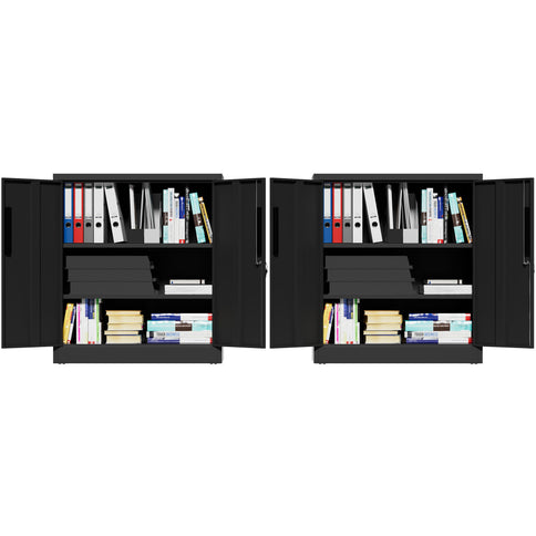 Heavy Duty Storage Cabinet With Lock, 2 Door File Cabinet With 2 Adjustable Shelves - Black