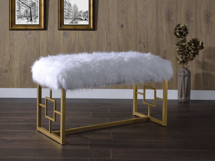 Bagley II - Bench Faux Fur - White / Gold