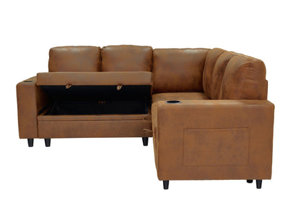 Upholstered L - Shape Sectional Sofa Bed With Pull Out Sleeper And Storage