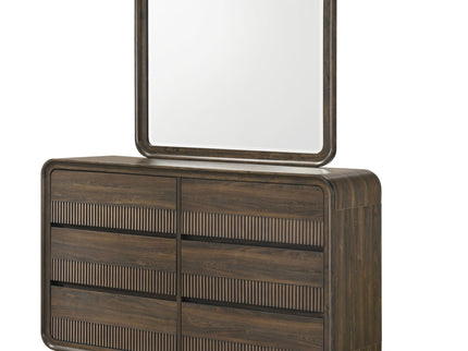 Flair Rounded Edges 1 Piece Dresser, 6 Drawer Storage Bedroom Furniture - Brown