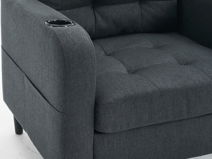 Upholstered Armchair And Storage Ottoman Set, Comfortable Single Sofa With Cup Holders And Tufted Detailing, Ideal For Living Room Or Bedroom