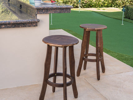 Primrose - Outdoor Acacia Wood Barstools With Foot Rest, (Set of 2) - Dark Brown