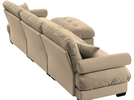 Modern Sectional Sofa With Ottoman, Round Bolster Armrests, Waist And Throw Pillows
