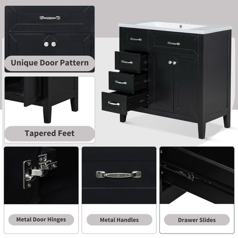 Modern Bathroom Vanity Base Only, 2 Doors And 3 Drawers