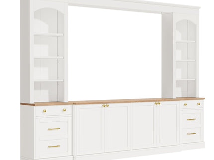 Arched Entertainment Center Wall Unit With Bookshelf, Retro Large TV Stand