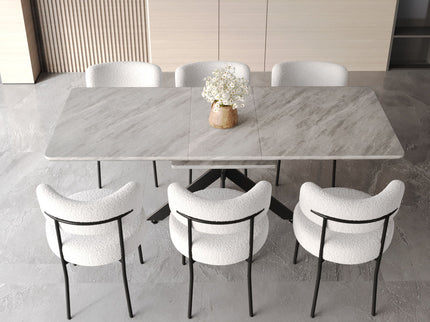 Extendable Dining Table Set With Curved Backrest Upholstered Chairs