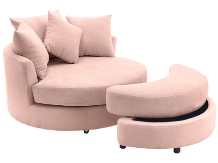 360° Swivel Accent Barrel Chair With Storage Ottoman & 4 Pillows, Modern Leisure Chair Round Accent For Living Room