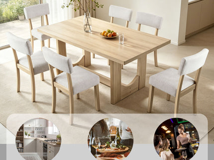 7 Piece Dining Table Set For 6, Rectangular Table With 6 Upholstered Chairs, Sturdy U - Shaped Base For Dining Room - Light Oak