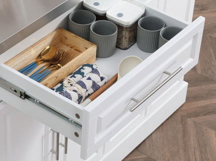 Homcom - Rolling Kitchen Island With Storage, Portable Kitchen Cart With Stainless Steel Top, 2 Drawers, Spice, Knife And Towel Rack And Cabinets