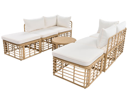 Outdoor Patio Furniture, All-Weather Rattan Sectional Sofa Set With Thick Cushions And Pillows, Freely Combined Conversation Sets For Garden, Backyard, Balcony