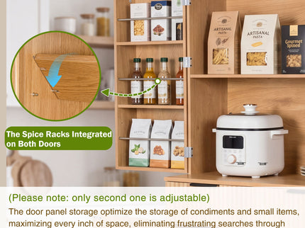 Fluted Kitchen Pantry Cabinet With 3 Keyboard Drawers & 6 Door Shelves Adjustable