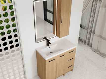 Freestanding Bathroom Vanity Set With Tall Linen Cabinet, 3 Drawers And Large Storage, Single Sink