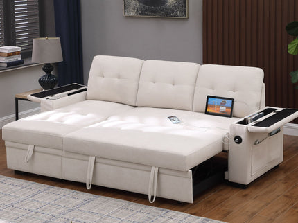 Ashlyn II - 84"W Woven Fabric Reversible Sleeper Sectional Sofa with Storage Chaise