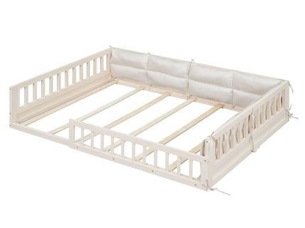 Upholstered Platform Bed With Guardrail And Pillow
