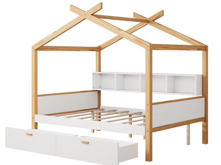House Bed With Bookshelf Storage