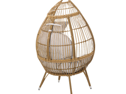 Basket Chair With Teardrop Shape And Water Resistant Cushion - Natural