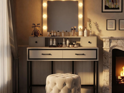 Vanity Desk With 3 Color Lighted Mirror And 4 Drawers