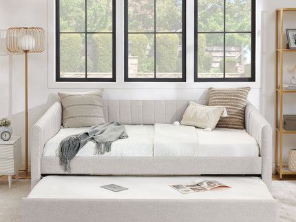 Upholstered Daybed With Trundle With Vertical Stripes
