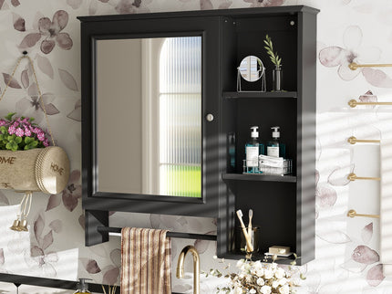 Wall Mounted Bathroom Storage Cabinet, Medicine Cabinets With Large Mirror Door, Adjustable Shelves And Three Open Storage Levels(Not Include Bathroom Vanity)