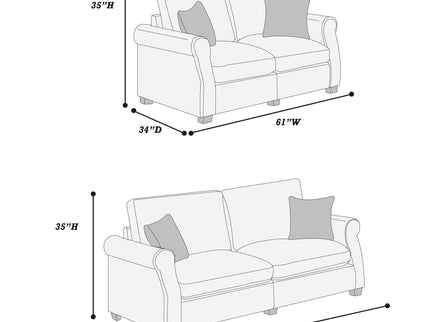Contemporary 2 Piece Sofa Set With Matching Pillows