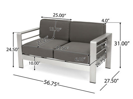 Outdoor Aluminum Loveseat With Cushion - Gray
