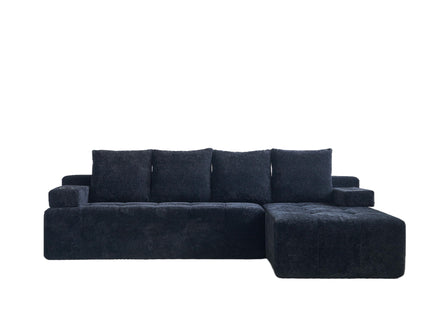 L - Shaped Sectional Sofa With Side Pockets, Wireless Charging, USB Ports, Cup Holder, Bluetooth Speaker, Reversible Lounge Chaise - Black